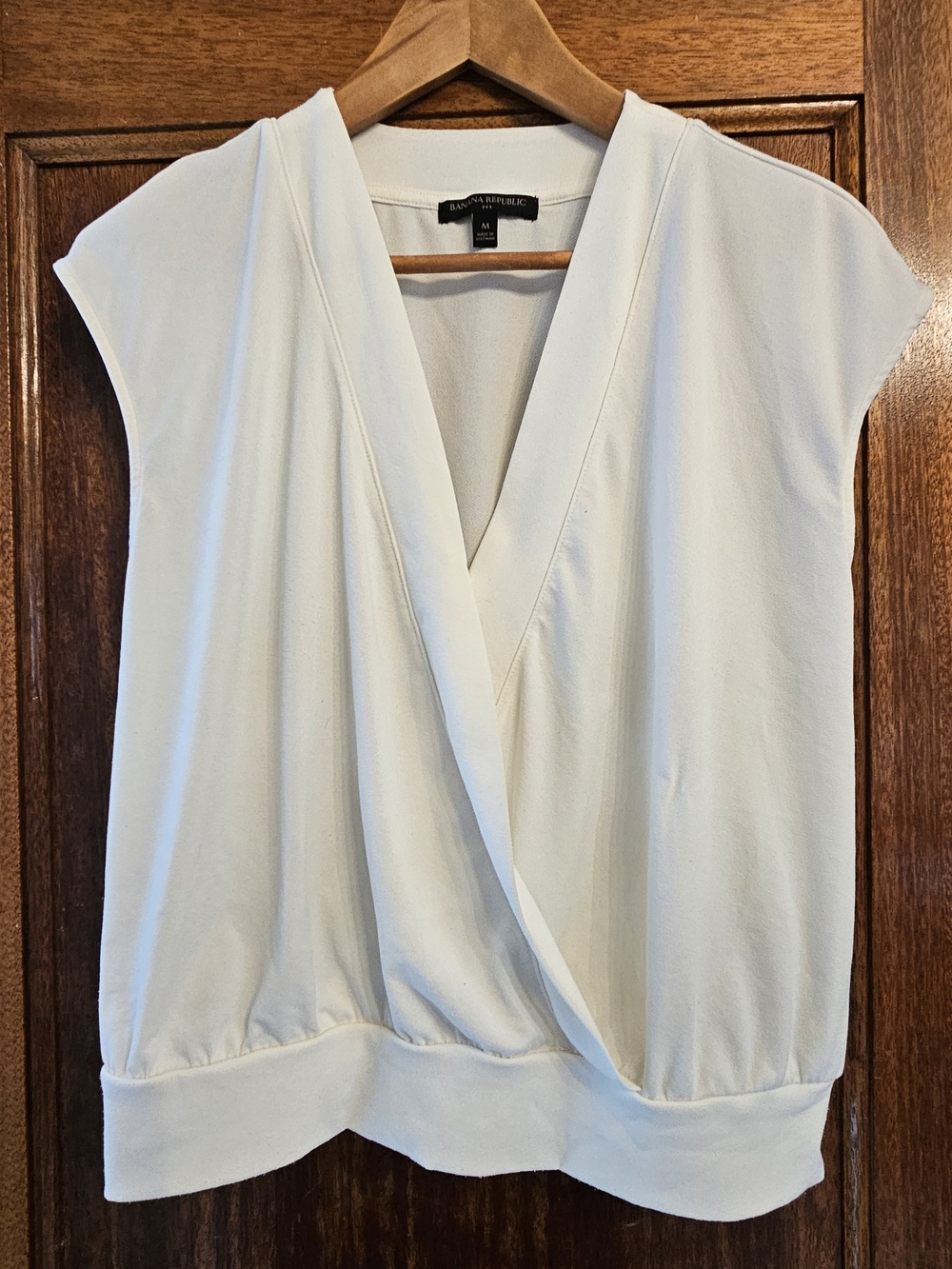 Banana Republic Cream Surplice Cap-Sleeve Top